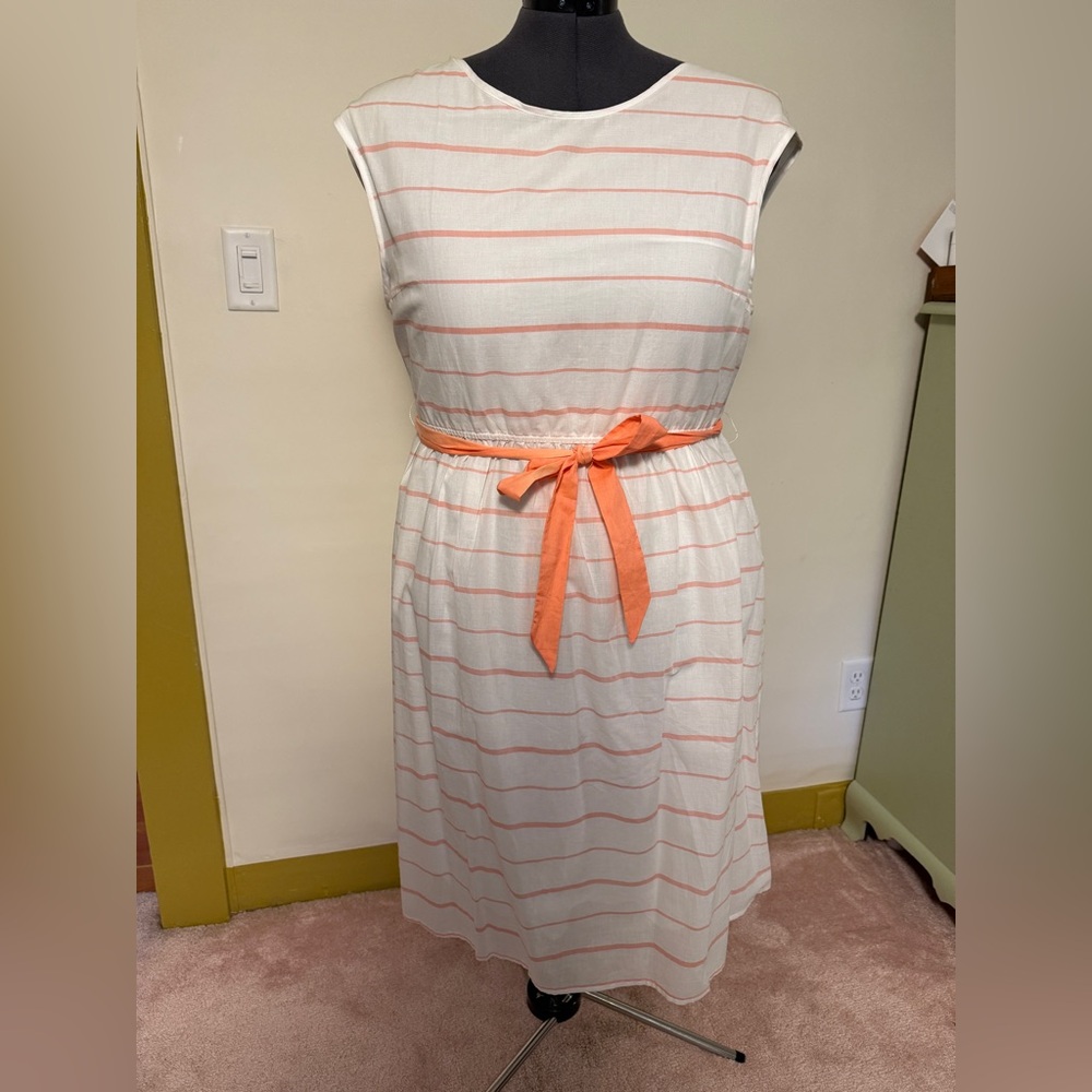 Garnet Hill Striped White and Salmon Dress